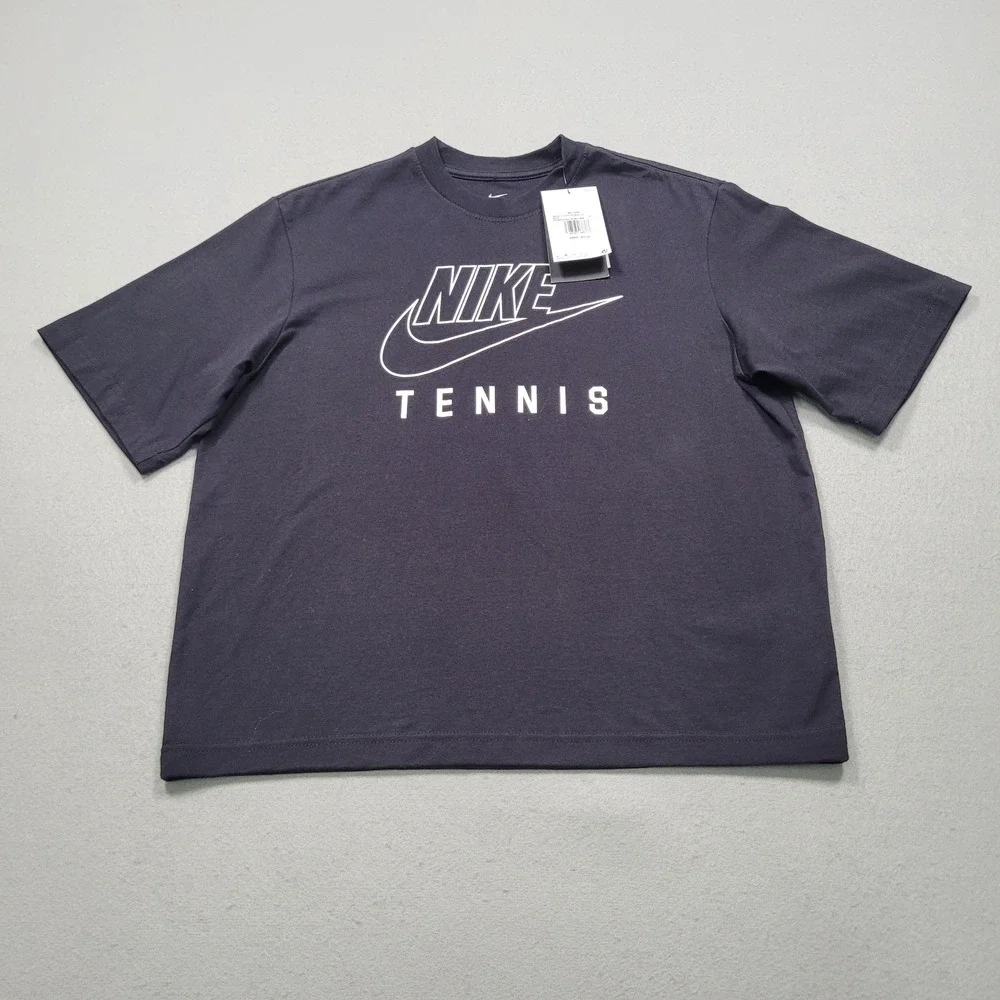 Nike Tennis Women Black Cotton Short Sleeve Boxy Tee W11122D XS